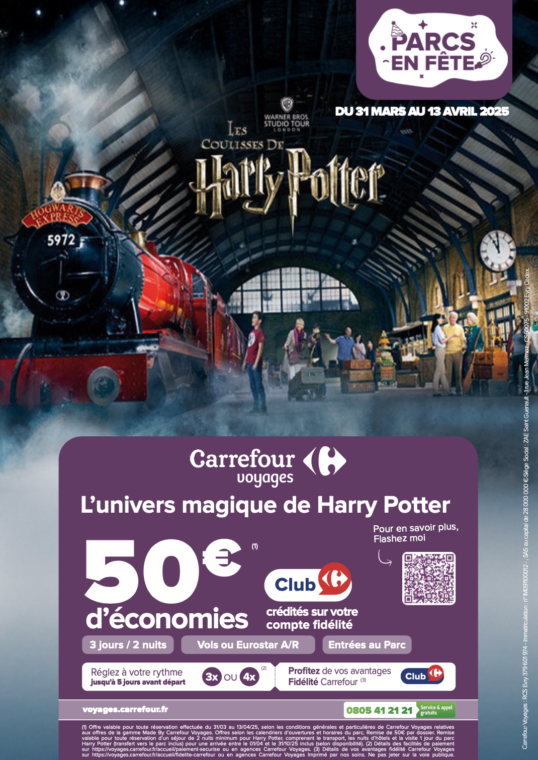 Offre de Carrefour Voyages pour les studios d'Harry Potter